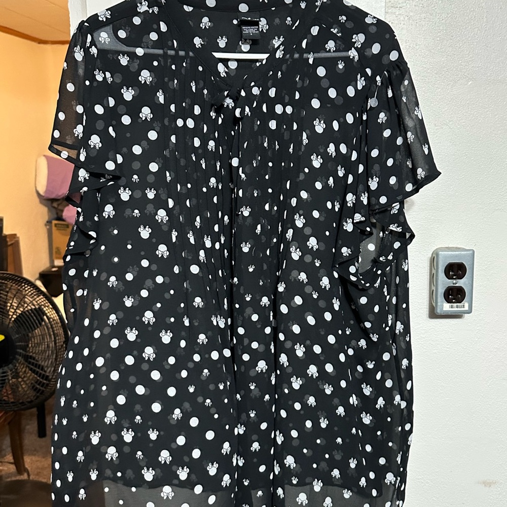 Torrid Disney Black and White Polka Dot Button Down Shirt
